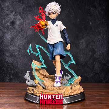 Hunter x Hunter Killua Zoldyck Action Figure (29cm) – Hunter Exam Badge #99 Collectible Statue with Lightning Aura & Heart Diorama Base