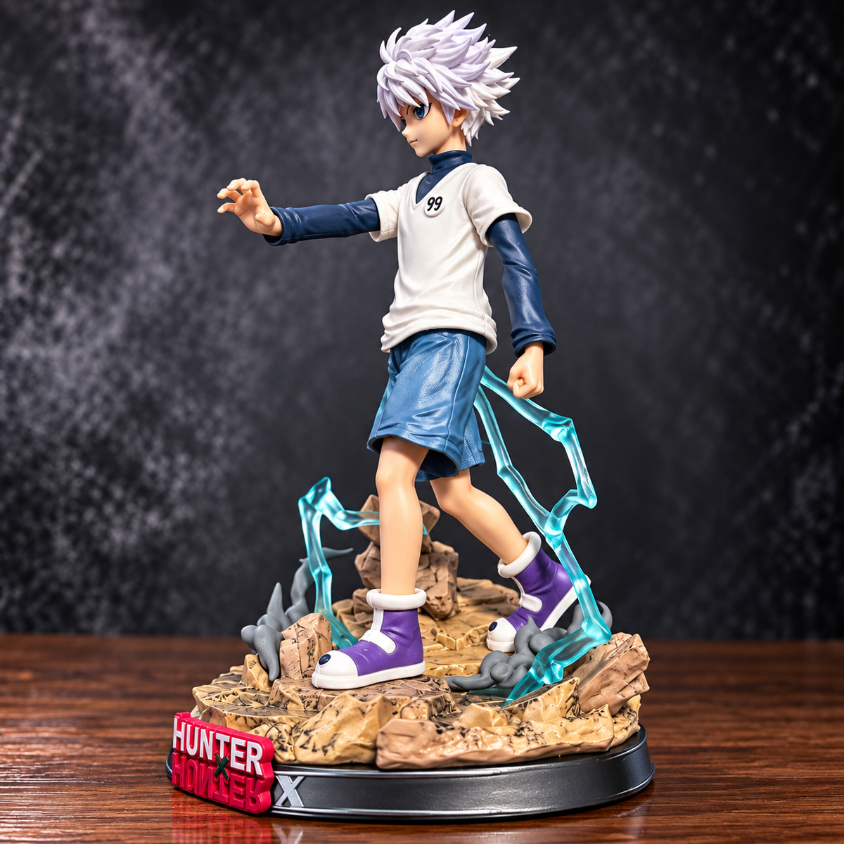 Hunter x Hunter Killua Zoldyck Action Figure (29cm) – Hunter Exam Badge #99 Collectible Statue with Lightning Aura & Heart Diorama Base