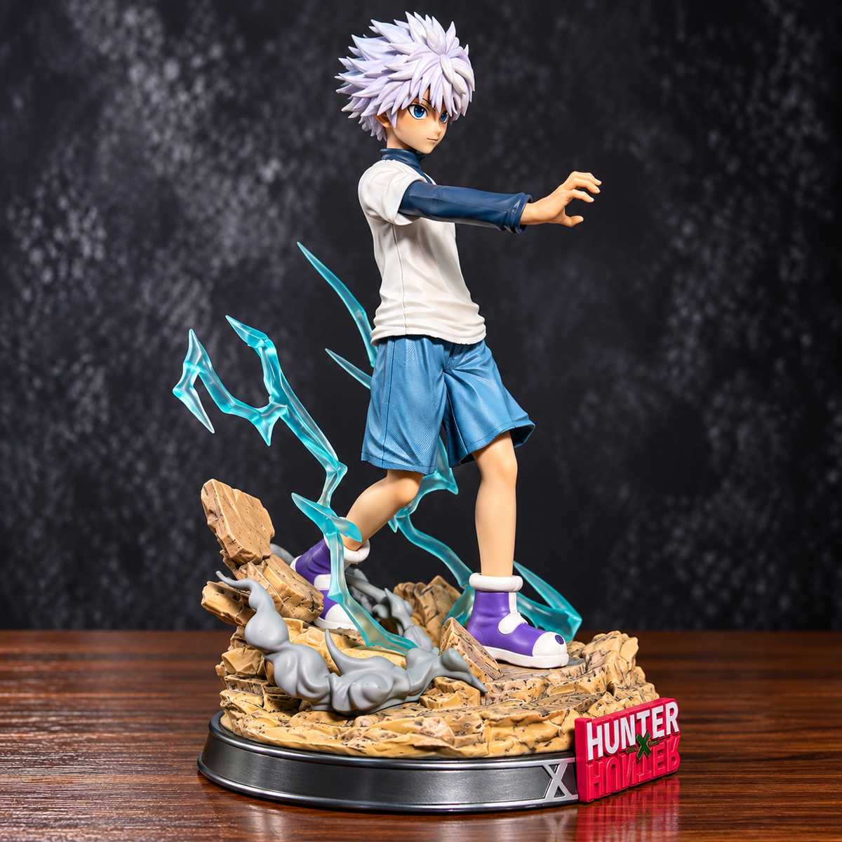 Hunter x Hunter Killua Zoldyck Action Figure (29cm) – Hunter Exam Badge #99 Collectible Statue with Lightning Aura & Heart Diorama Base