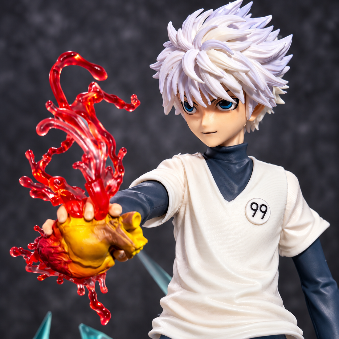 Hunter x Hunter Killua Zoldyck Action Figure (29cm) – Hunter Exam Badge #99 Collectible Statue with Lightning Aura & Heart Diorama Base