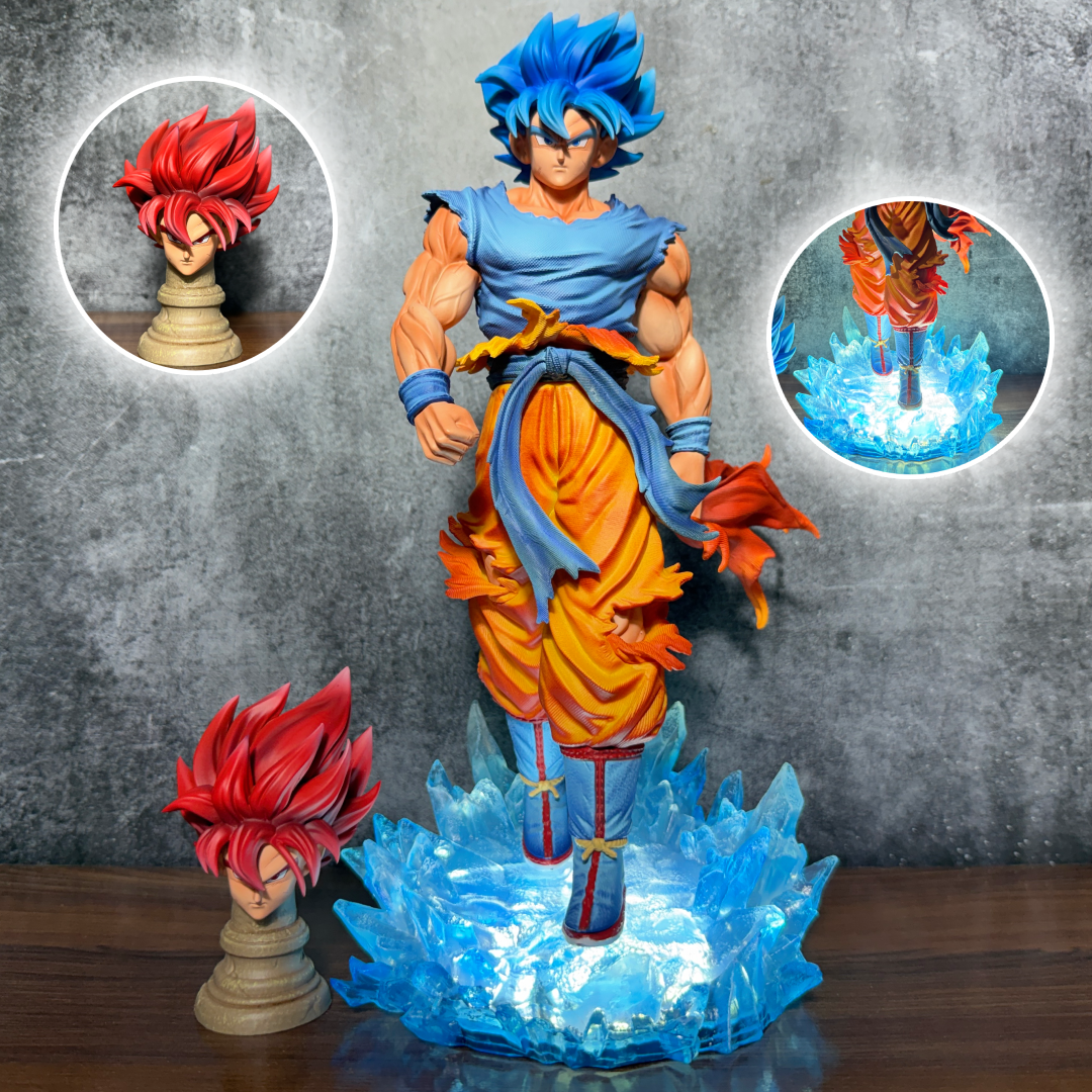 Premium Dragon Ball Goku Super Saiyan Full LED Base & Interchangeable SSG 2 Blue, Red Head || DRAGON BALL Z