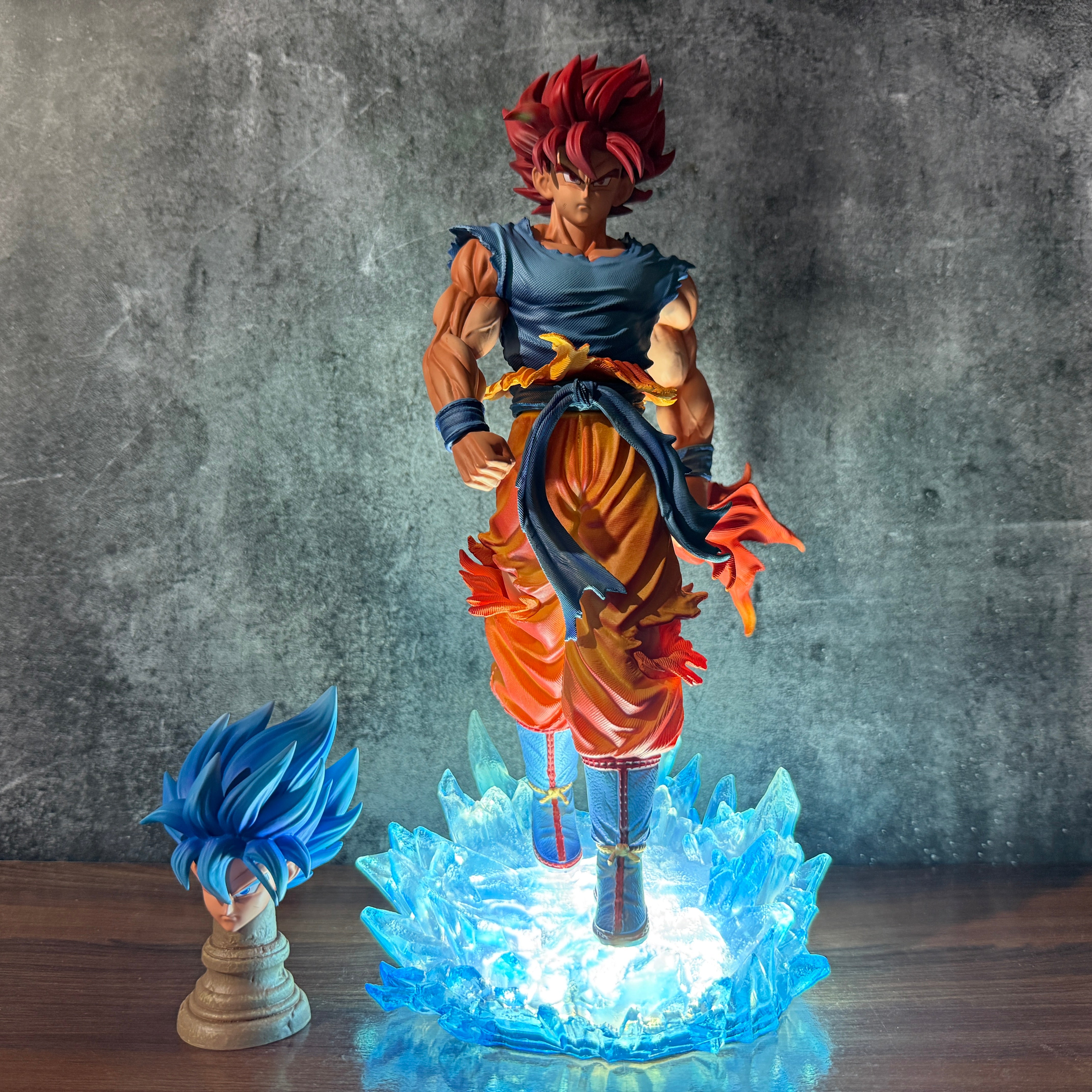Premium Dragon Ball Goku Super Saiyan Full LED Base & Interchangeable SSG 2 Blue, Red Head || DRAGON BALL Z