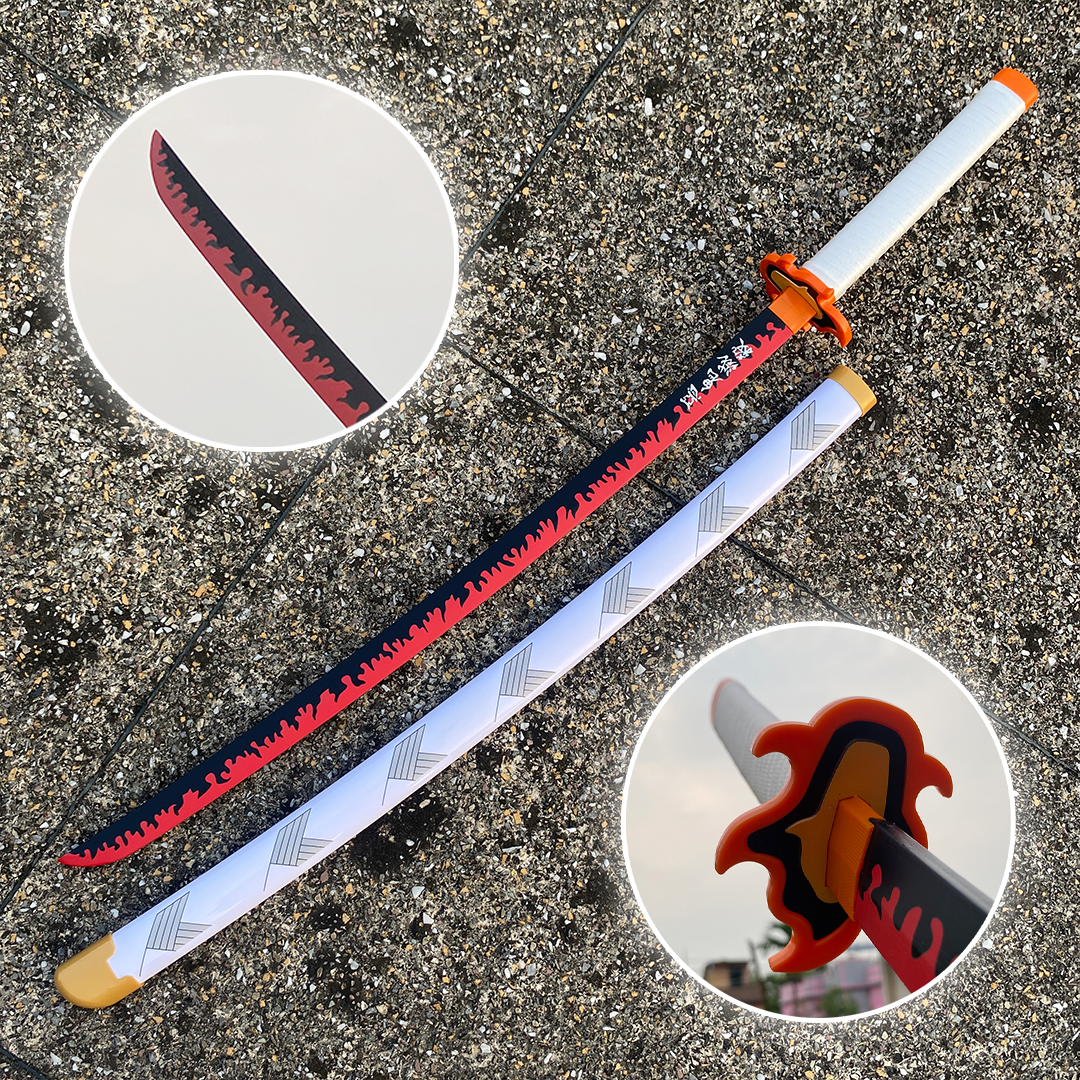Demon Slayer Kyojuro Rengoku Cosplay Replica Premium Life Size Wooden Katana [104 CM] || DEMON SLAYER