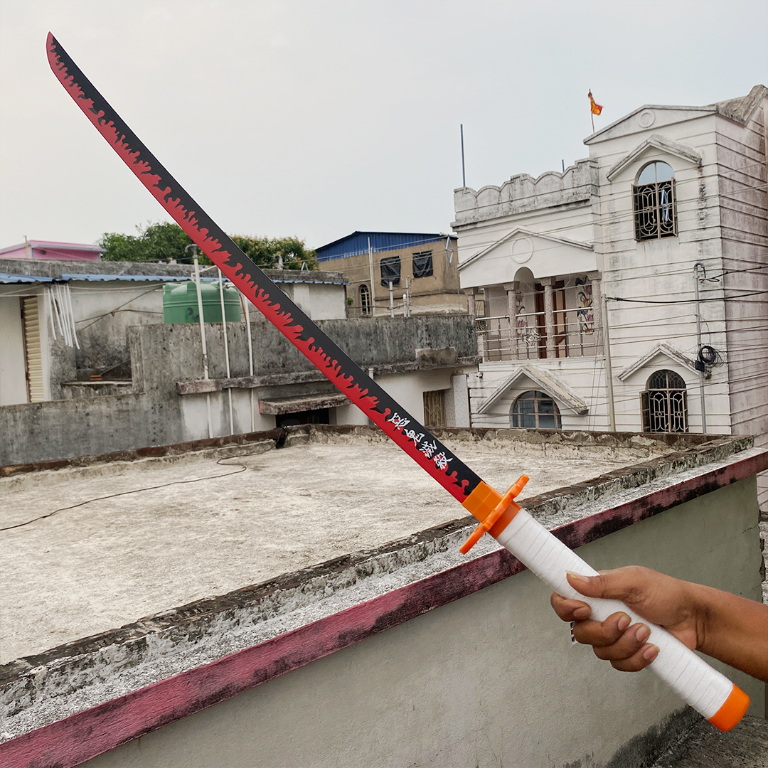 Demon Slayer Kyojuro Rengoku Cosplay Replica Premium Life Size Wooden Katana [104 CM] || DEMON SLAYER