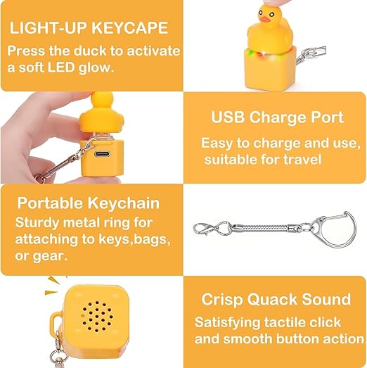 Cute Duck Mechanical Keycap Fidget Keychain || Rechargeable USB Click Button Toy for Stress Relief & Desk Deco || TRENDING KEYCHAIN