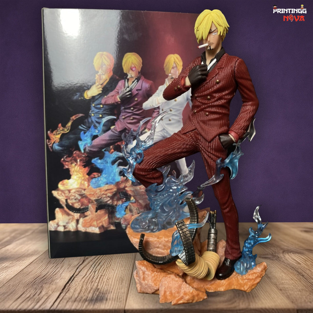 Sanji Fighting Pose With Blue Flames Base & Red Dress PVC Action figure [25 cm] || ONE PIECE