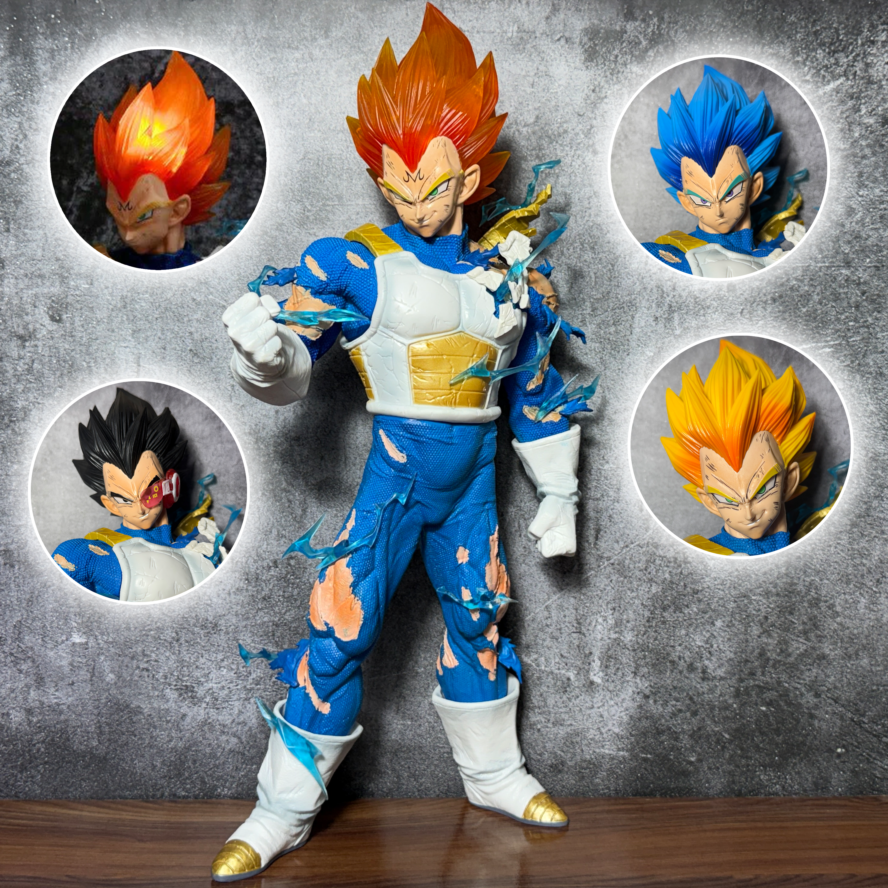 Premium Dragon Ball Z Vegeta With With LED 1 Head & 3 Interchangeable Heads Battle Mode  Action Figure [43 CM] PVC Action figure || DRAGON BALL Z
