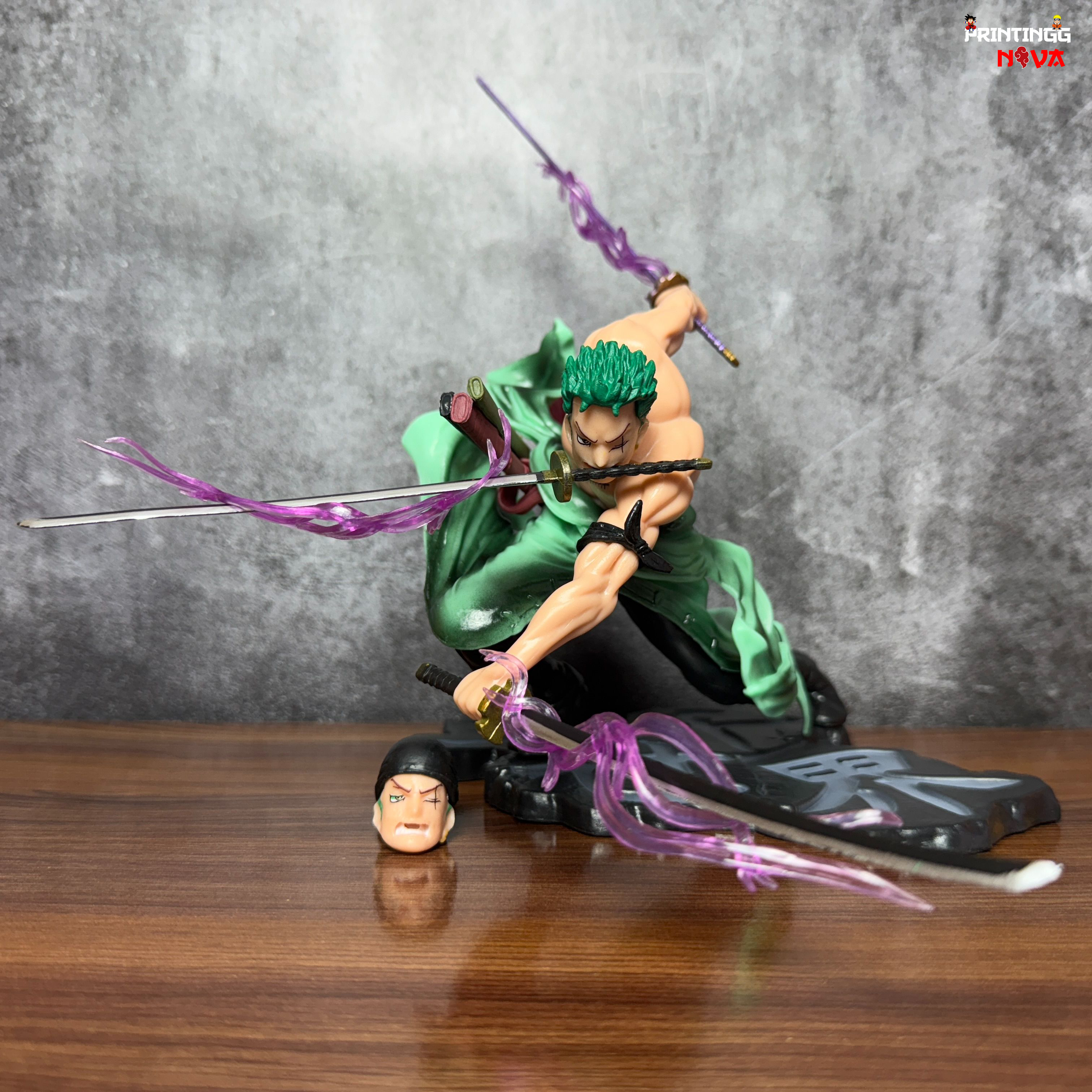 ONE PIECE RORONOA ZORO ACTION FIGURE WITH 3 SWORDS & 2 HEADS Premium PVC Anime Action figure [21 cm] || ONE PIECE
