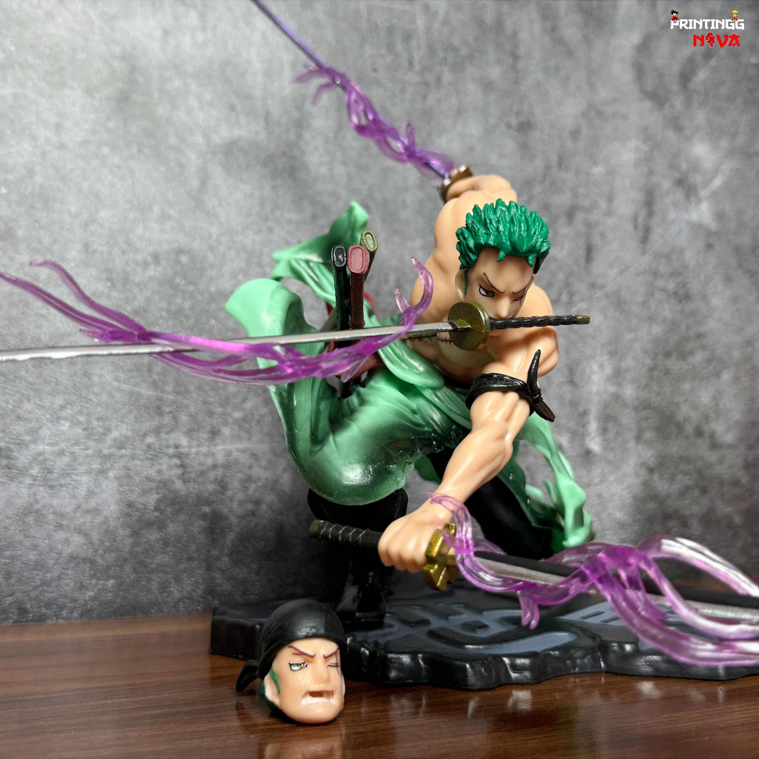 ONE PIECE RORONOA ZORO ACTION FIGURE WITH 3 SWORDS & 2 HEADS Premium PVC Anime Action figure [21 cm] || ONE PIECE