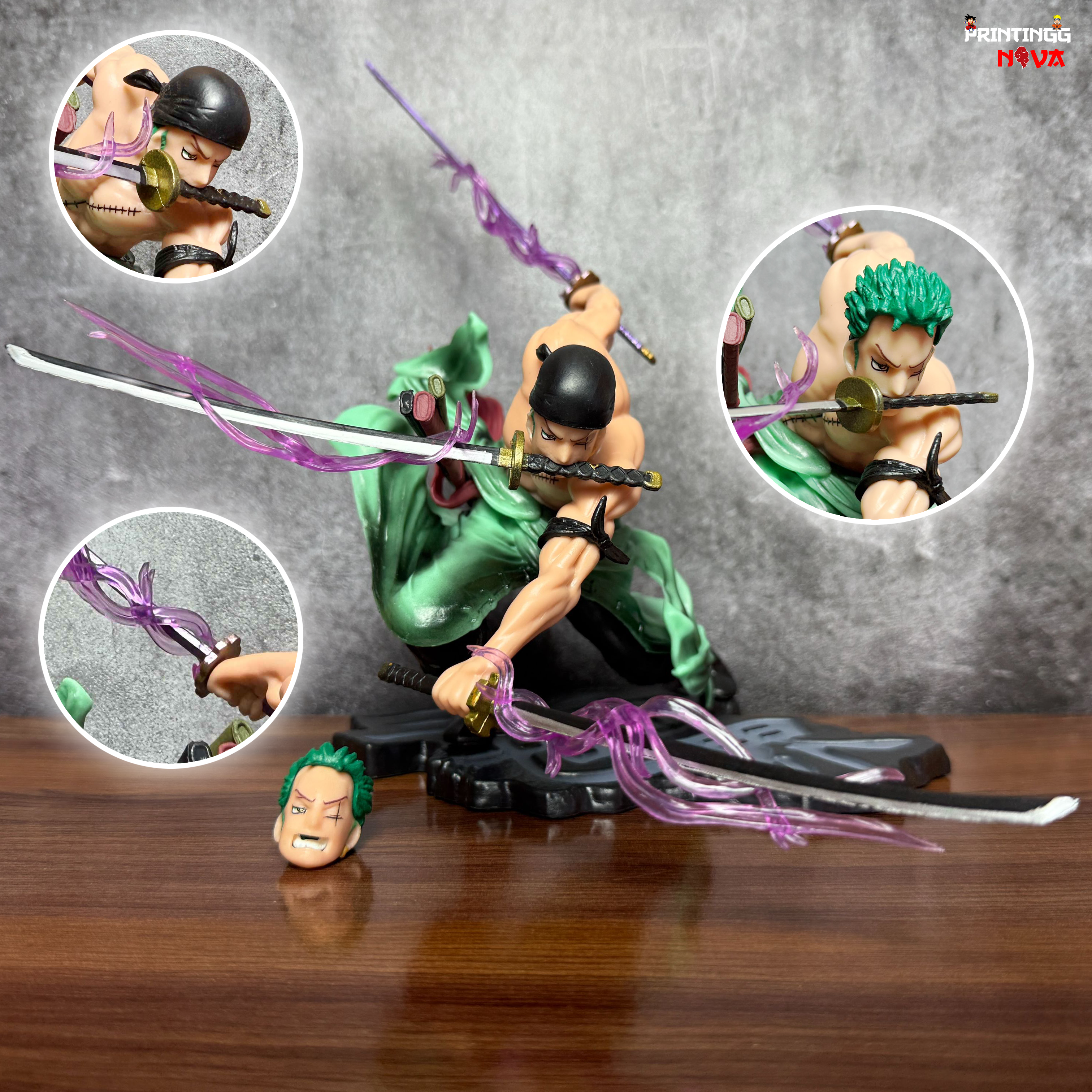 ONE PIECE RORONOA ZORO ACTION FIGURE WITH 3 SWORDS & 2 HEADS Premium PVC Anime Action figure [21 cm] || ONE PIECE