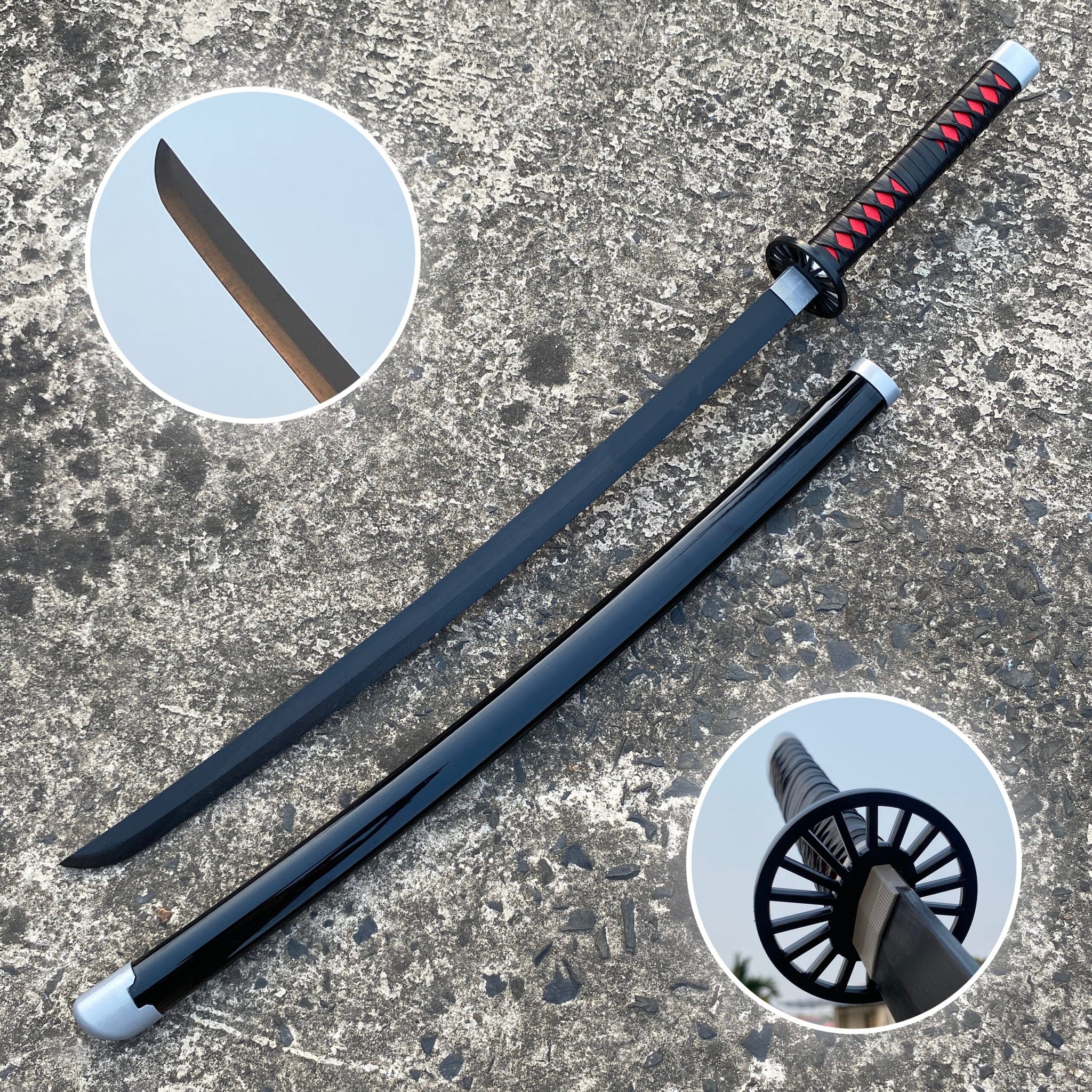 Demon Slayer Tanjiro Black Cosplay Replica Premium Life Size Wooden Katana [104 CM] || DEMON SLAYER