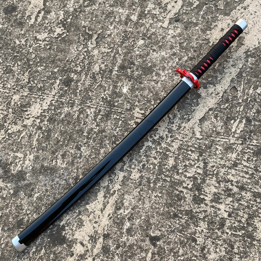 Demon Slayer Tanjiro Fire silver White V2 Cosplay Replica Premium Life Size Wooden Katana [104 CM] || DEMON SLAYER