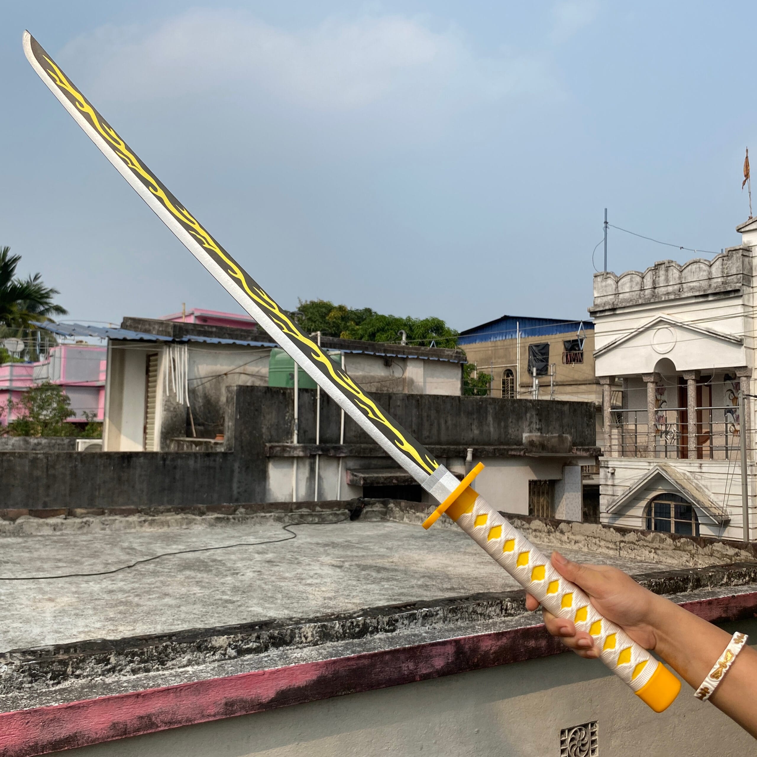 Demon Slayer Zenitsu Agatsuma Cosplay Replica Premium Life Size Wooden Katana [104 CM] || DEMON SLAYER