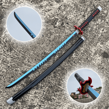 Demon Slayer Tanjiro Fire blue V3 Cosplay Replica Premium Life Size Wooden Katana [104 CM] || DEMON SLAYER