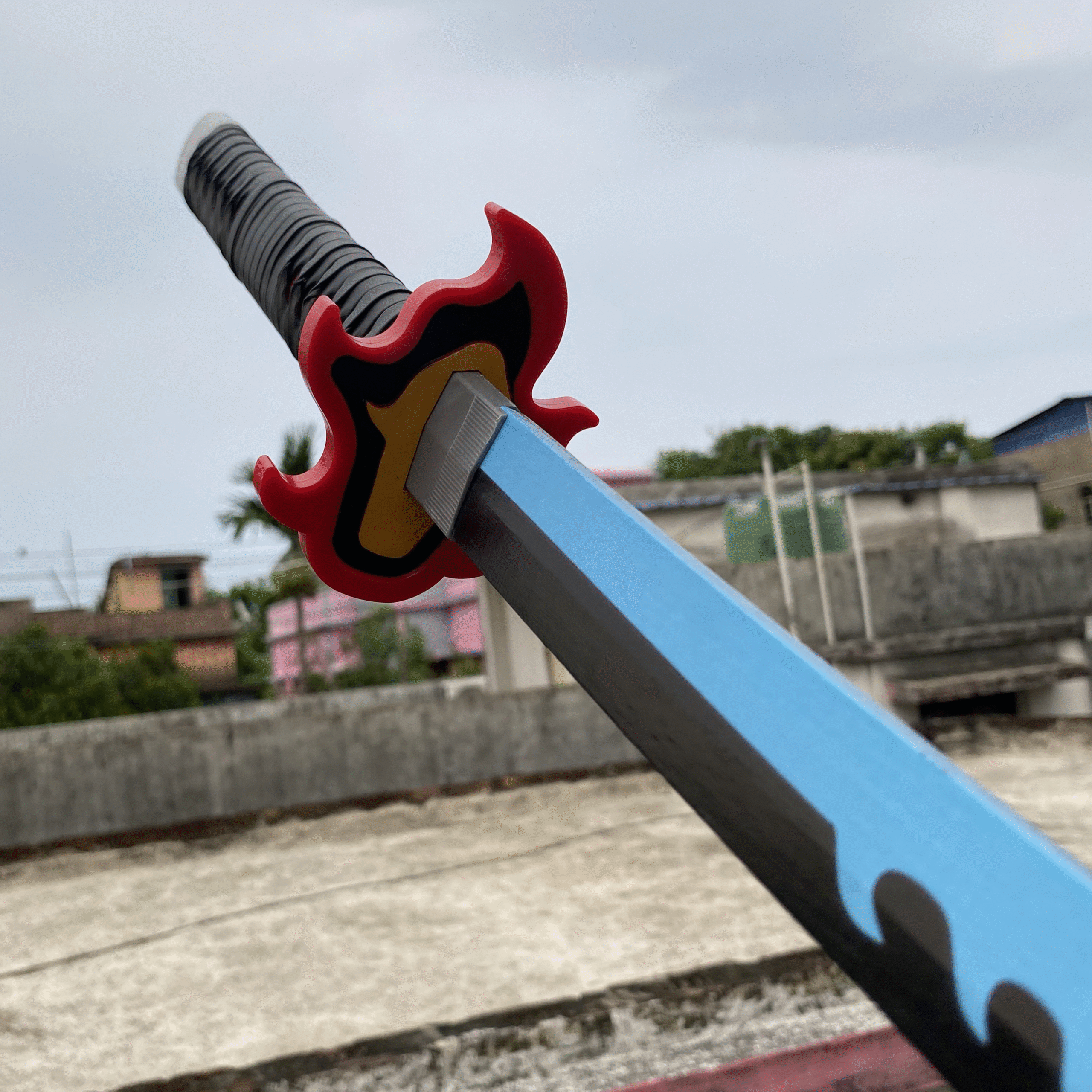 Demon Slayer Tanjiro Fire blue V3 Cosplay Replica Premium Life Size Wooden Katana [104 CM] || DEMON SLAYER