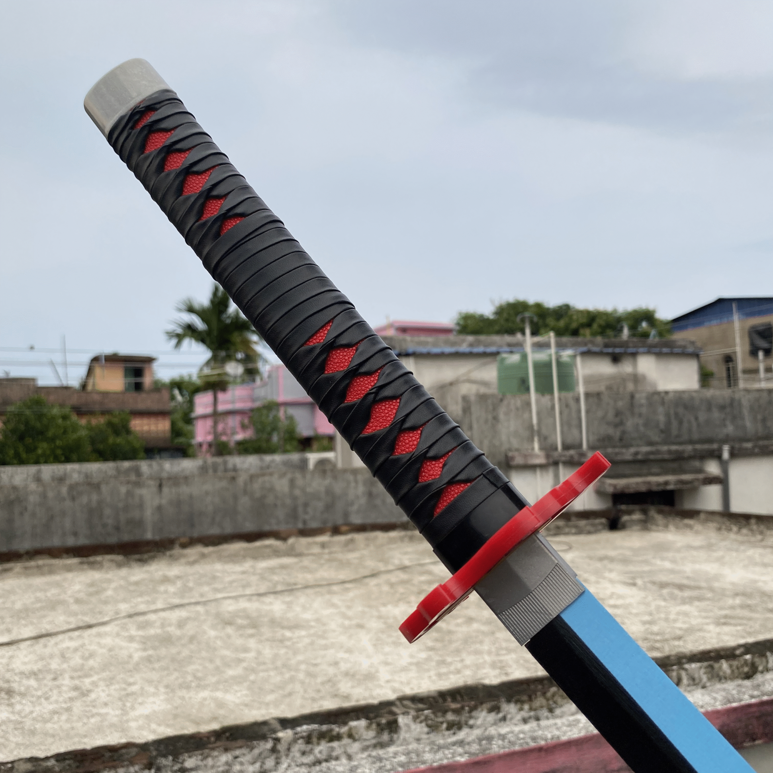 Demon Slayer Tanjiro Fire blue V3 Cosplay Replica Premium Life Size Wooden Katana [104 CM] || DEMON SLAYER