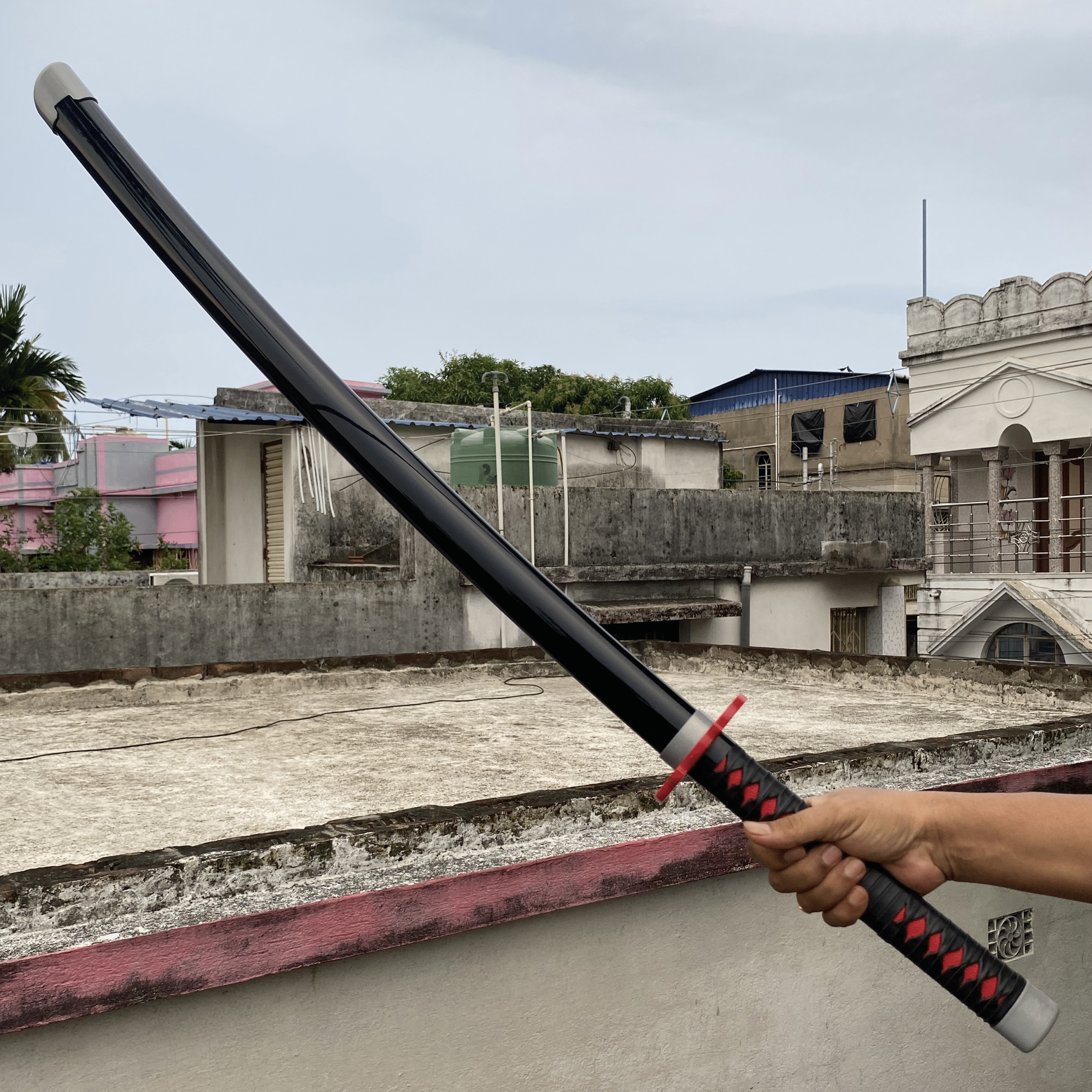 Demon Slayer Tanjiro Fire blue V3 Cosplay Replica Premium Life Size Wooden Katana [104 CM] || DEMON SLAYER
