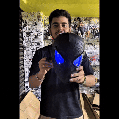 3D The Amazing Spider-Man Rubber Texture BLACK Cosplay Mask with Remote-Controlled Blinking LED Eyes || Breathable Material, Unisex || MARVEL
