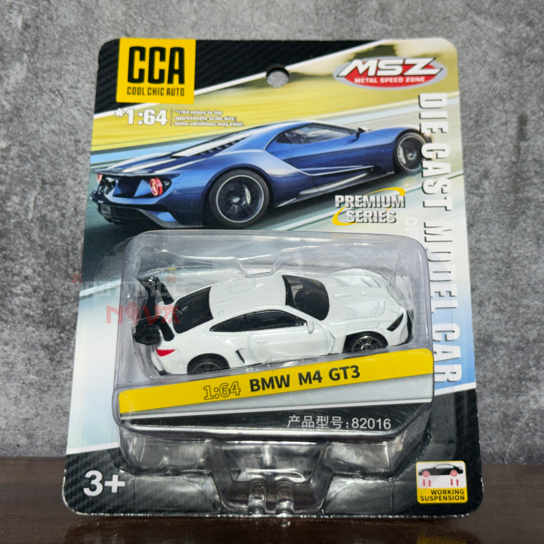 CCA 1:64 BMW M4 GT3 Die-Cast Model Car – Premium Series | Pull Back Action | Working Suspension | Collectible Racing Car