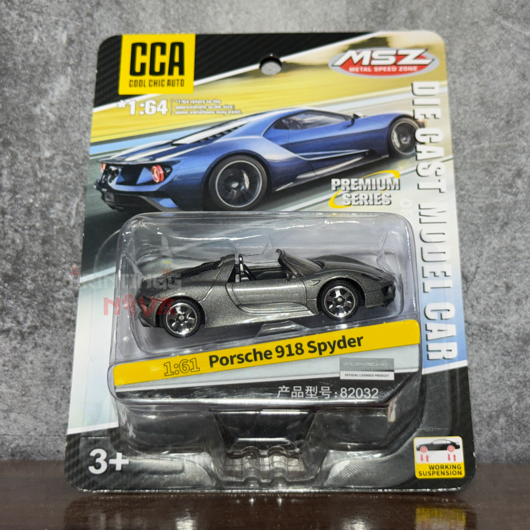 CCA 1:64 Porsche 918 Spyder Die-Cast Model Car – Premium Series | Official Licensed Collectible | Working Suspension | Convertible Supercar Replica