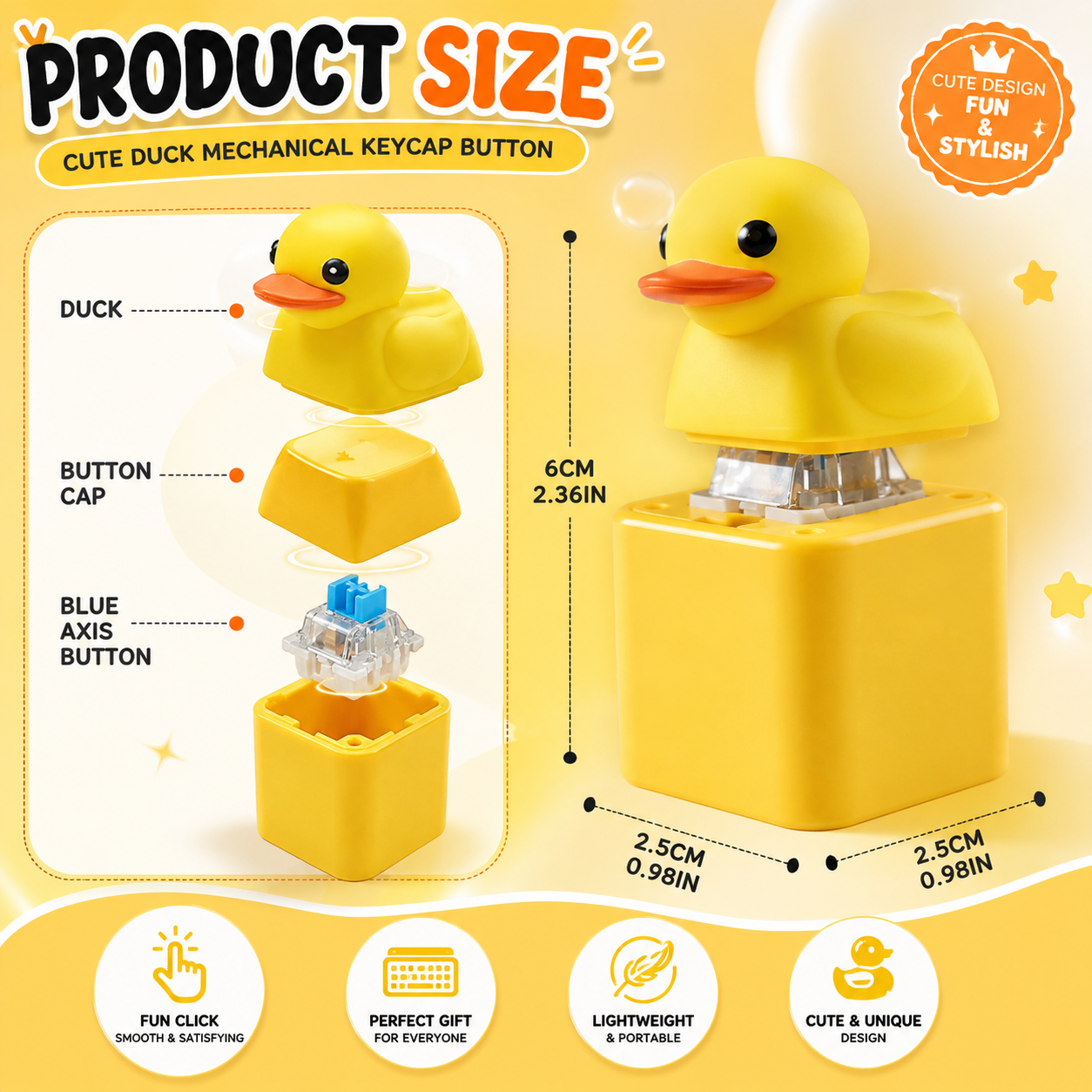 Cute Duck Mechanical Keycap Fidget Keychain || Rechargeable USB Click Button Toy for Stress Relief & Desk Deco || TRENDING KEYCHAIN