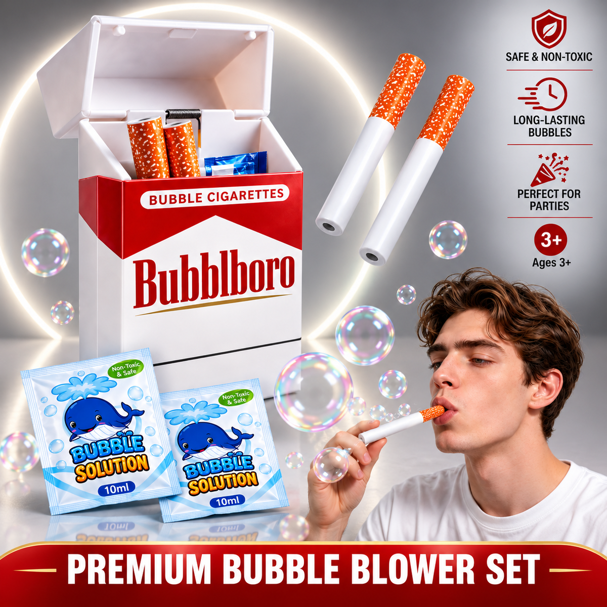 Vintage Marlboro-Style Novelty Bubble Blower Cigarette + Box || Fun Retro Stress Relief Toy || Trending Item