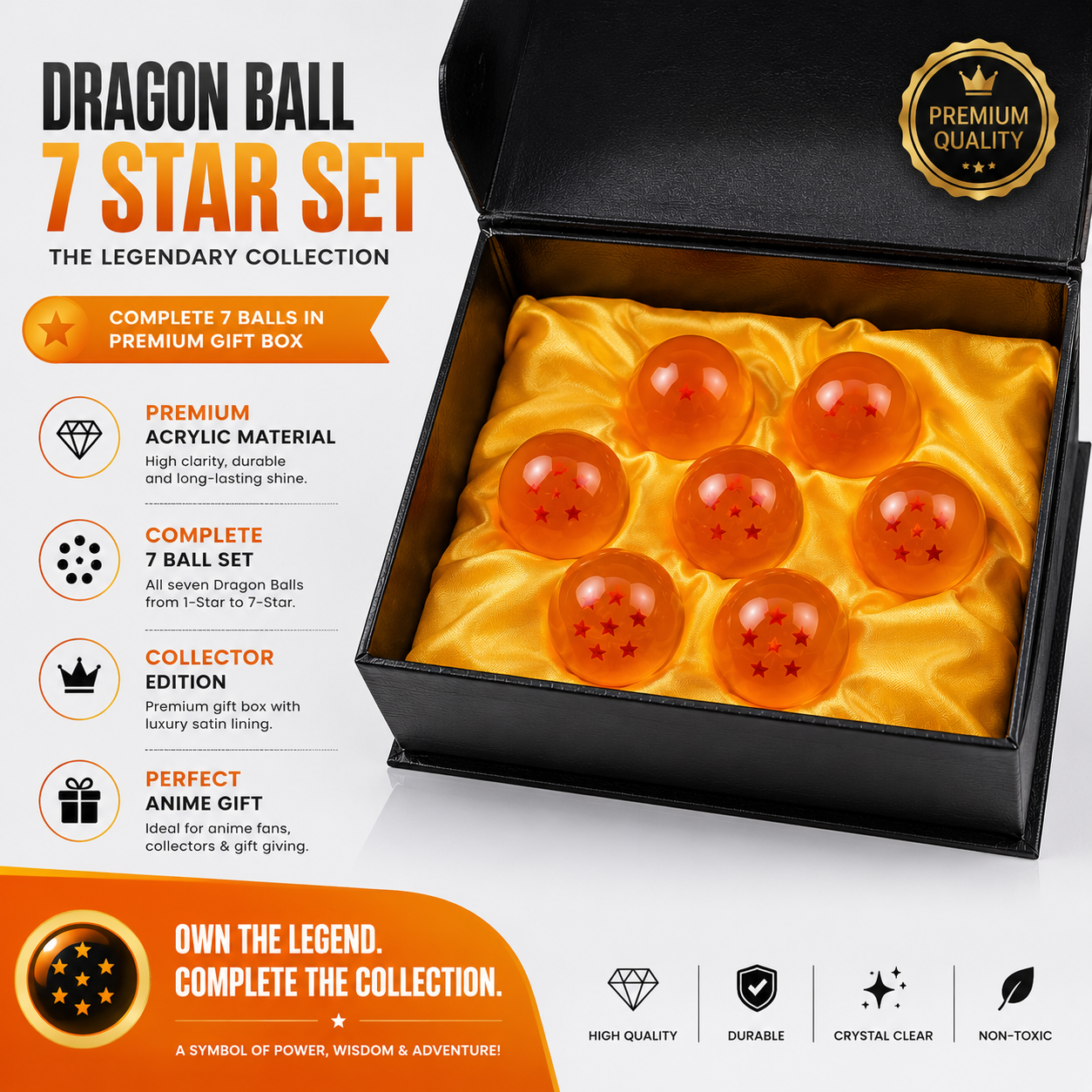 Dragon Ball Z 7 Star Crystal Ball Set with Premium Box || Acrylic Replica Collectors Edition Anime Merchandise || DRAGON BALL Z