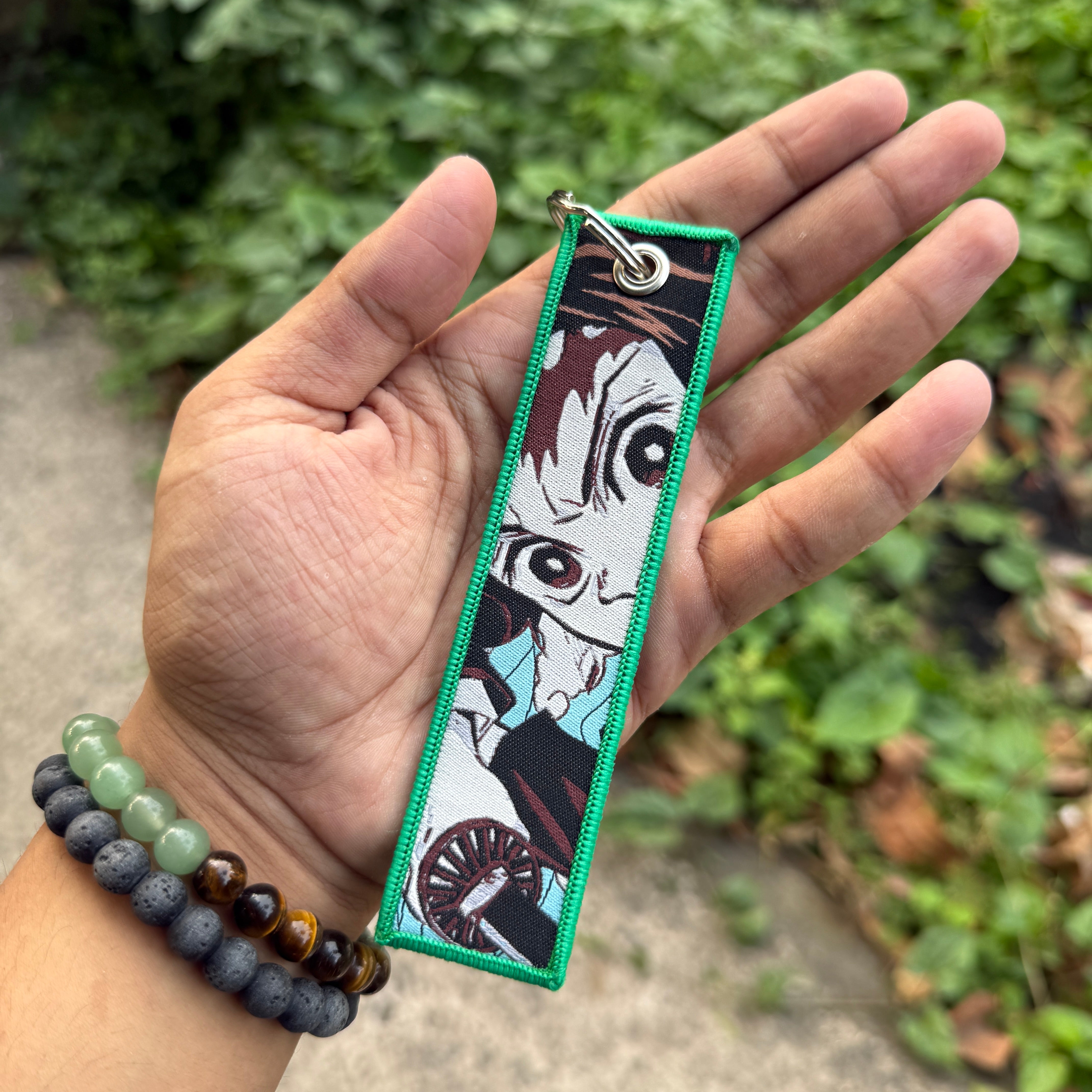 Demon Slayer Tanjiro Kamado Embroidered Fabric Keychain || Premium Anime Bag Tag & Keyring || DEMON SLAYER