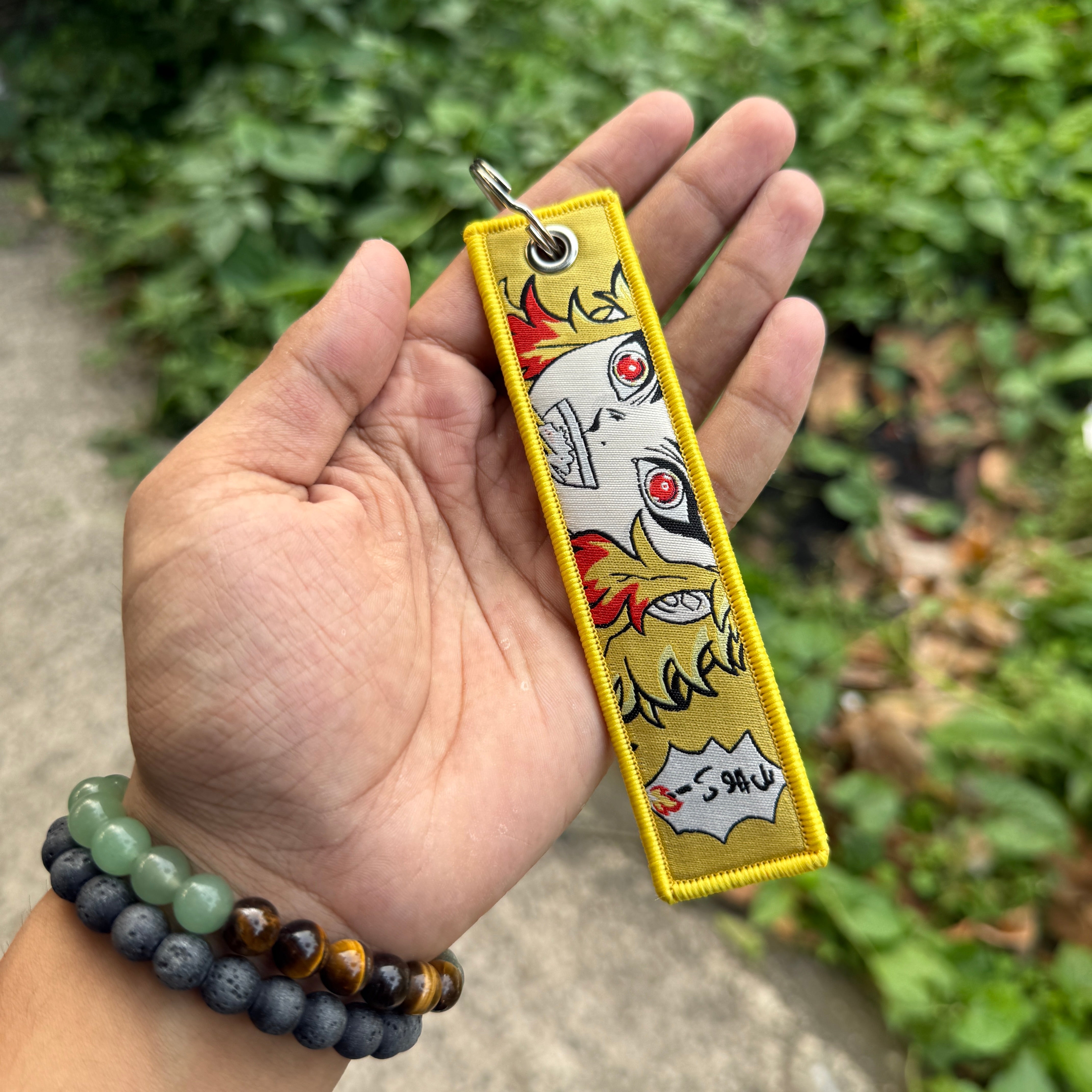 Demon Slayer Kyojuro Rengoku Embroidered Fabric Keychain || Premium Anime Bag Tag & Keyring || DEMON SLAYER