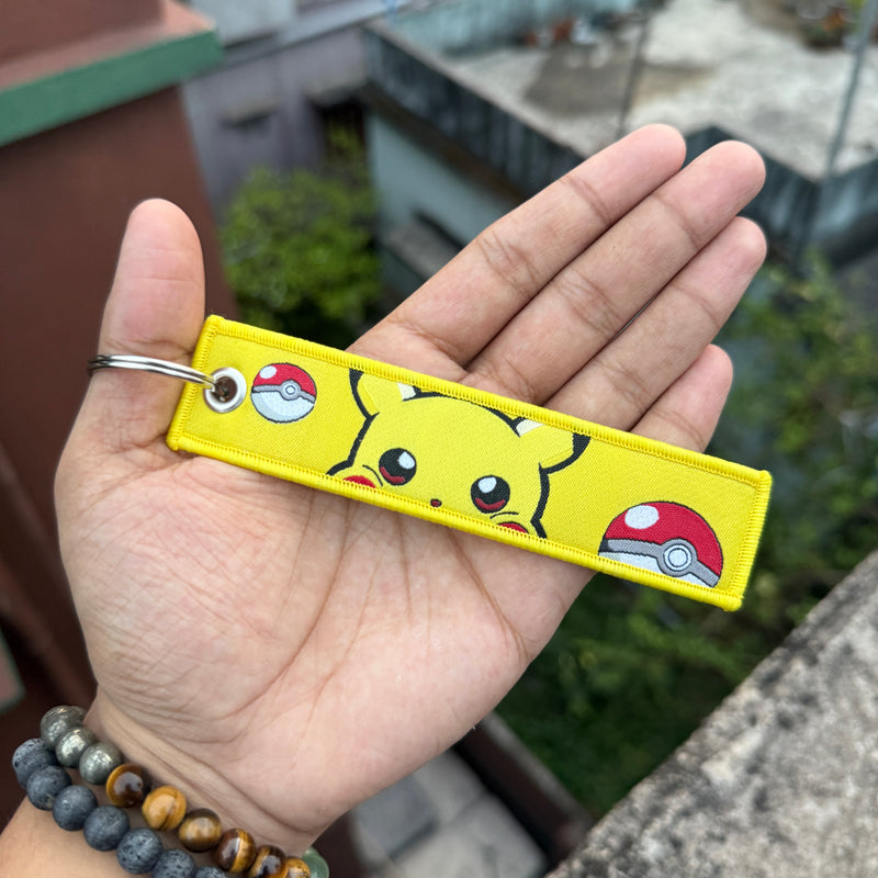 Pokemon Pikachu Embroidered Fabric Keychain || Premium Anime Bag Tag & Keyring || POKEMON