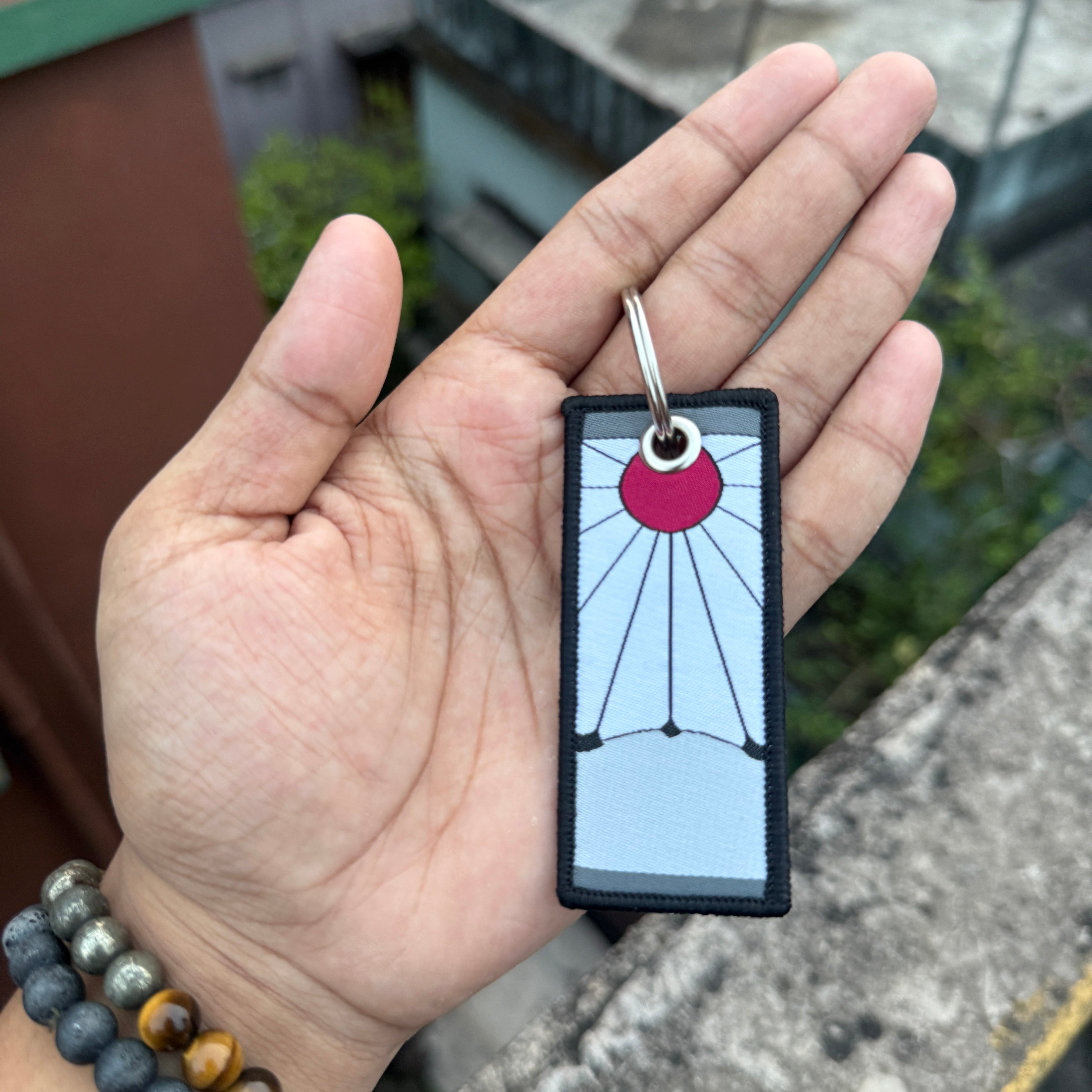 Demon Slayer Hanafuda Earring Design Embroidered Fabric Keychain || Premium Anime Bag Tag & Keyring || DEMON SLAYER
