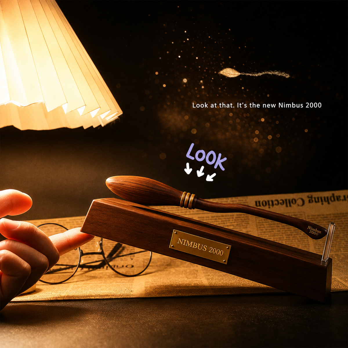 Harry Potter Levitating Broom Pen with Wooden Display Stand