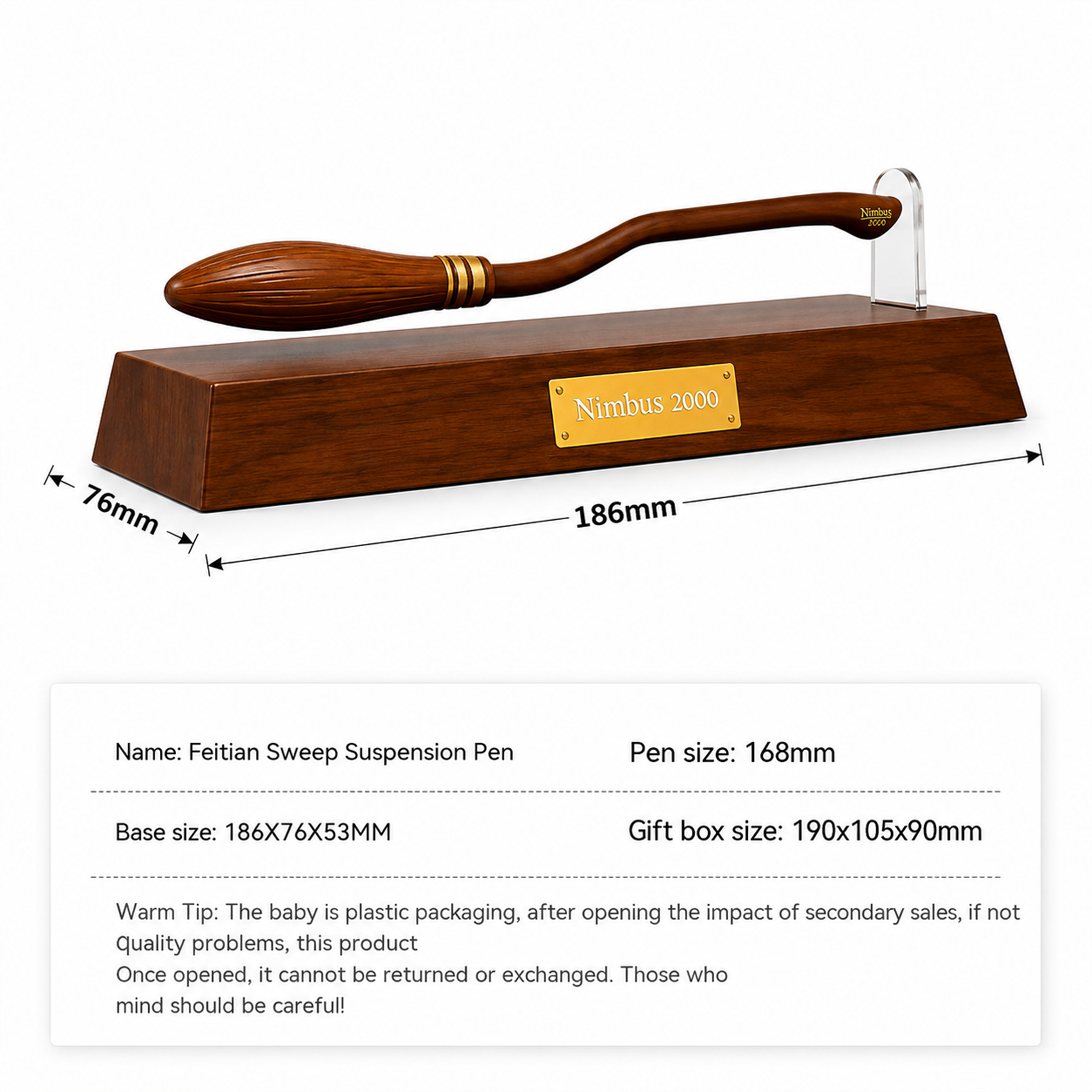 Harry Potter Levitating Broom Pen with Wooden Display Stand