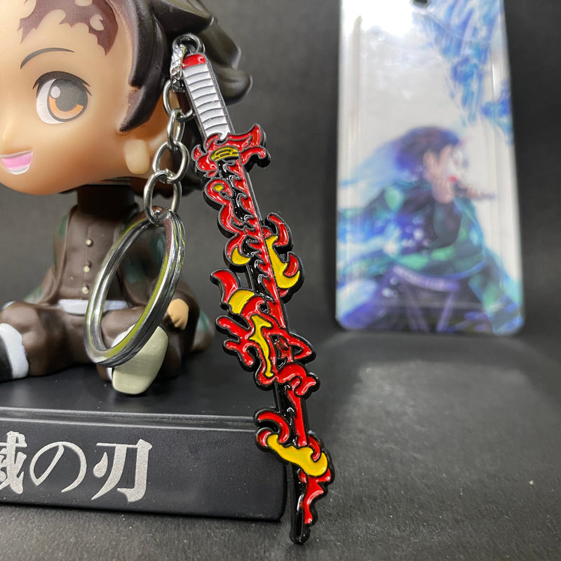 Demon Slayer Red Fire One sided Rengoku's Blazing Metal Sword [10 cm] Keychain Keyring || DEMON SLAYER