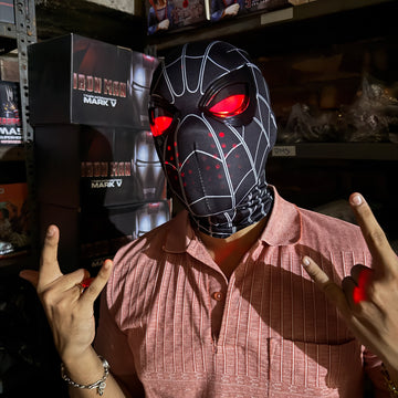 Spider-Man BLACK Mask with Touch-Activated LED Eyes Cosplay, Mechanical Moving Eyes || Breathable Material, Unisex || MARVEL