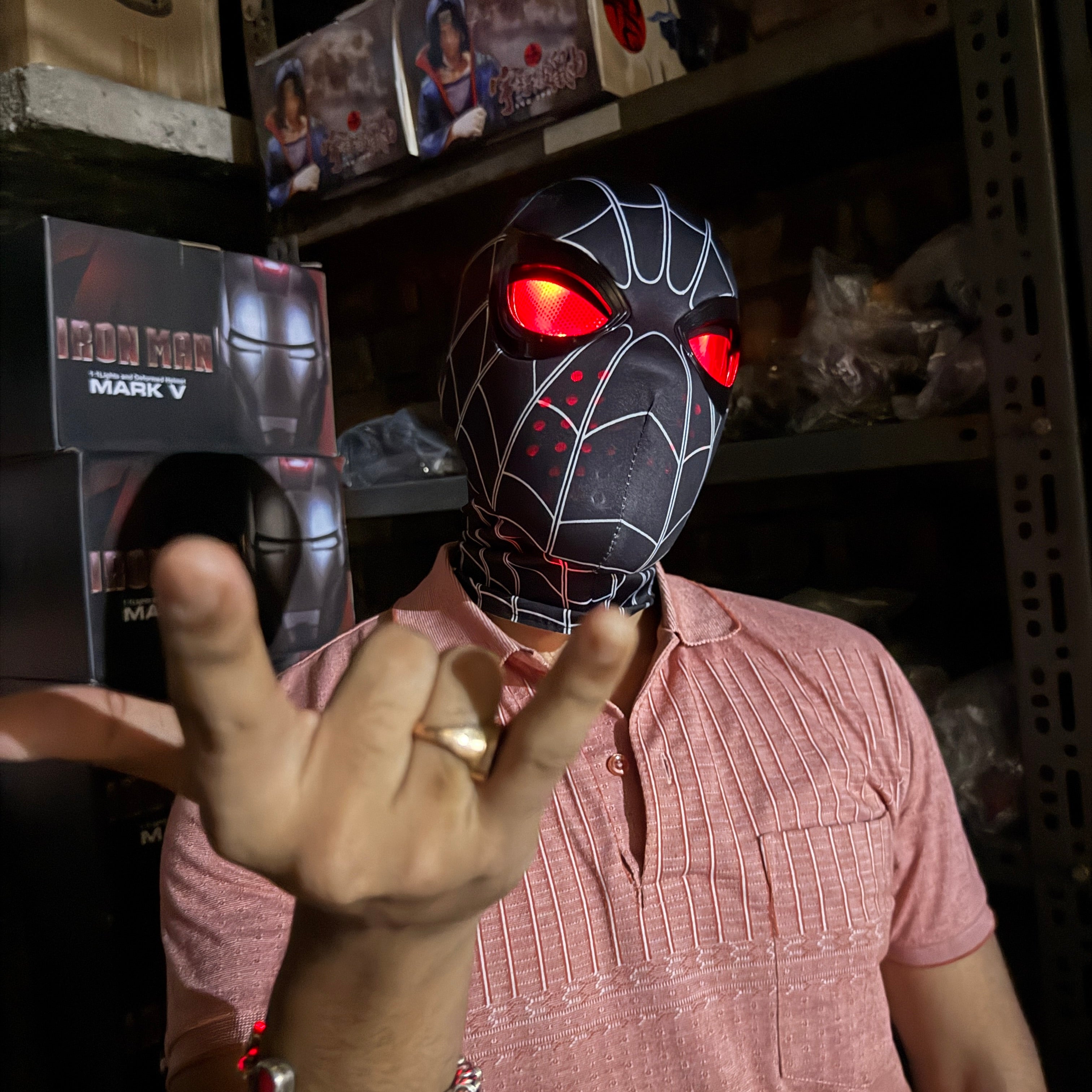 Spider-Man BLACK Mask with Touch-Activated LED Eyes Cosplay, Mechanical Moving Eyes || Breathable Material, Unisex || MARVEL