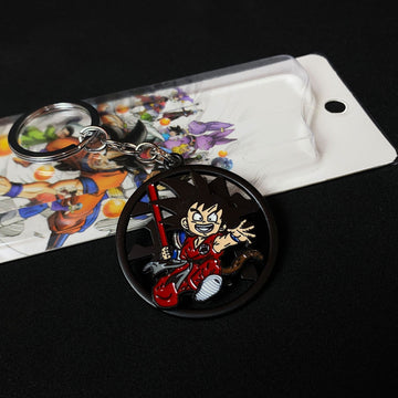 Goku Holding Stick Rotating Spiner Metal Keychain Keyring || DRAGON BALL Z