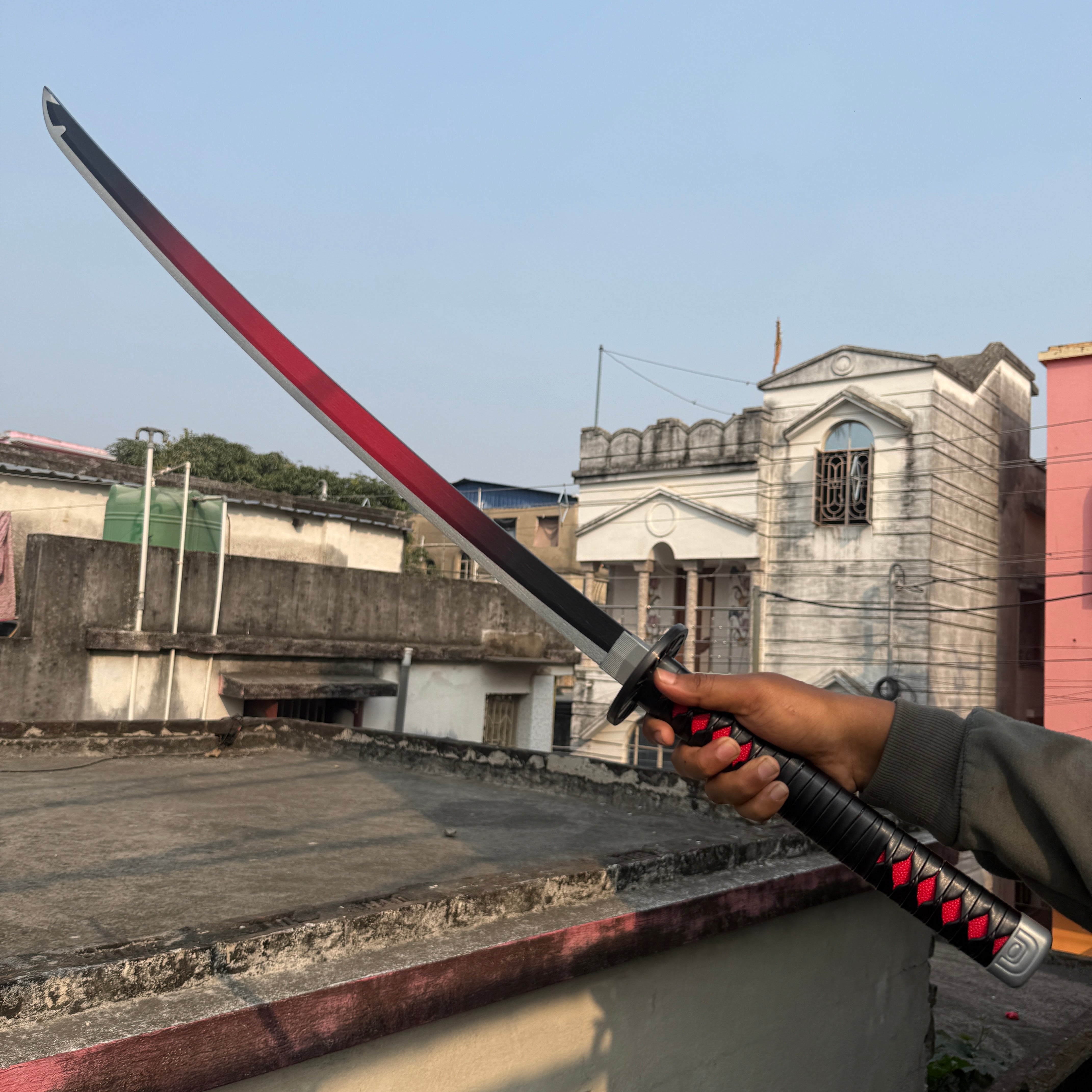 Demon Slayer New Tanjiro Black Cosplay Replica Premium Life Size Wooden Katana [104 CM] || DEMON SLAYER