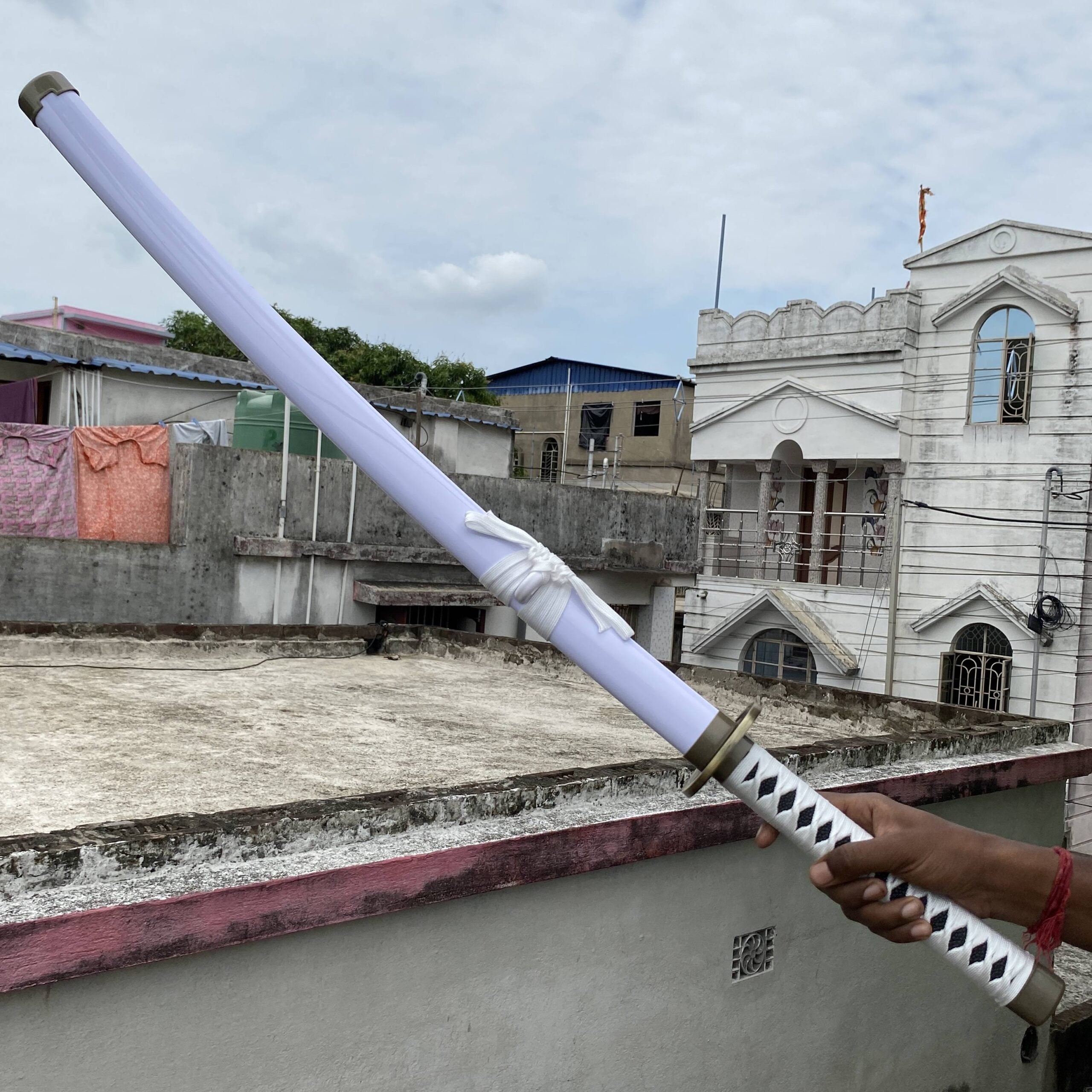 One Piece Rorono Zoro White Wado Ichimonji Cosplay Replica Premium Life Size Wooden Katana [104 CM] || ONE PIECE