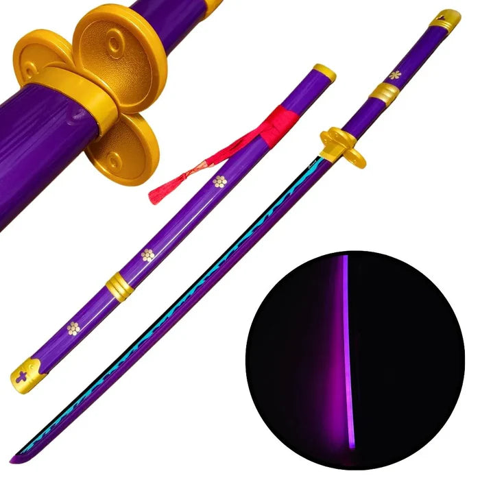 *LED* One Piece Rorono Zoro Yama Enma Purple Cosplay Replica Premium Life Size Led Wooden Katana [104 CM] || ONE PIECE
