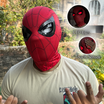 Spider-Man RED Mask with Touch-Activated LED Eyes Cosplay, Mechanical Moving Eyes || Breathable Material, Unisex || MARVEL