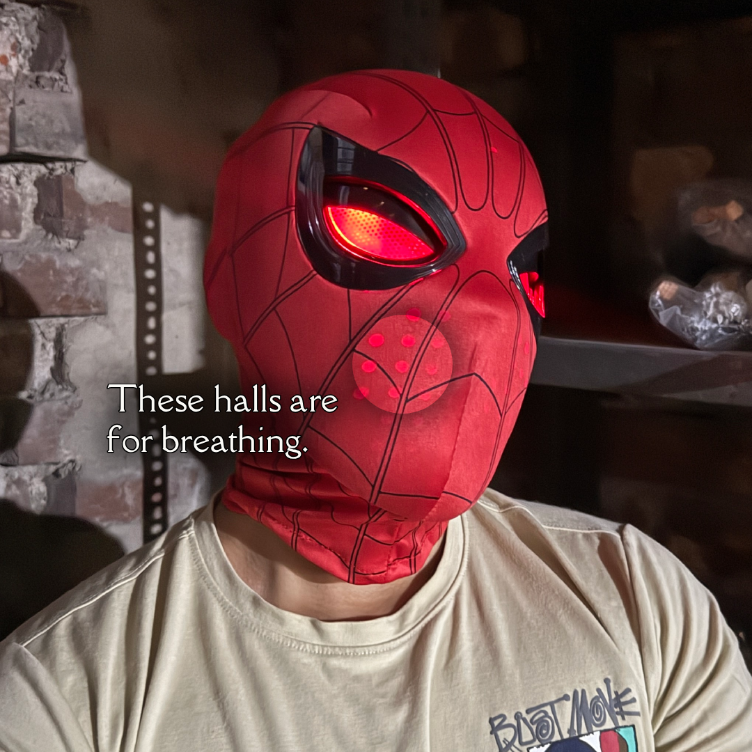 Spider-Man RED Mask with Touch-Activated LED Eyes Cosplay, Mechanical Moving Eyes || Breathable Material, Unisex || MARVEL