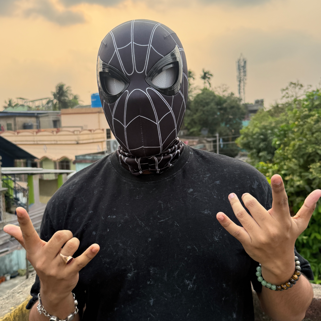 Spider-Man BLACK Mask With Mechanical Moving Eyes Cosplay || Breathable Material, Unisex || MARVEL