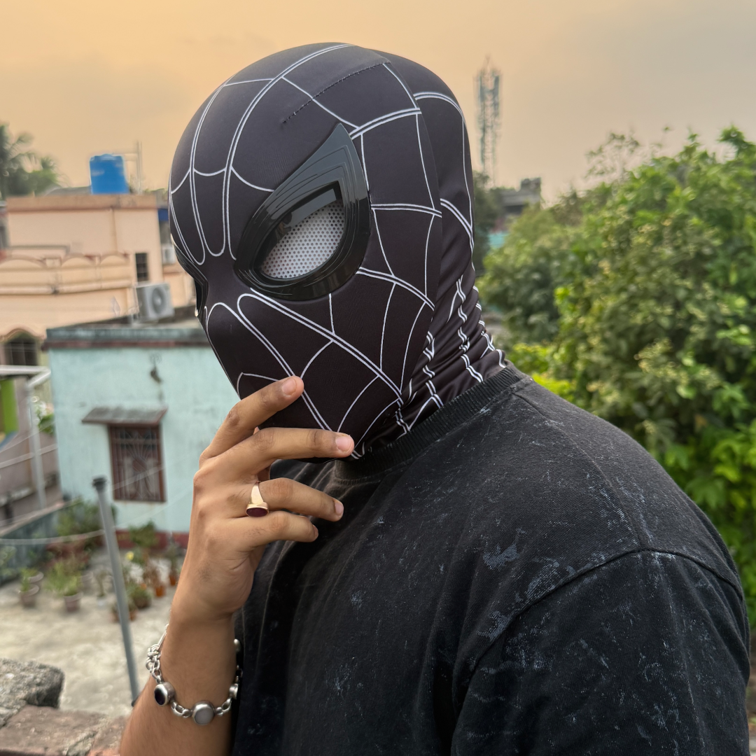 Spider-Man BLACK Mask With Mechanical Moving Eyes Cosplay || Breathable Material, Unisex || MARVEL