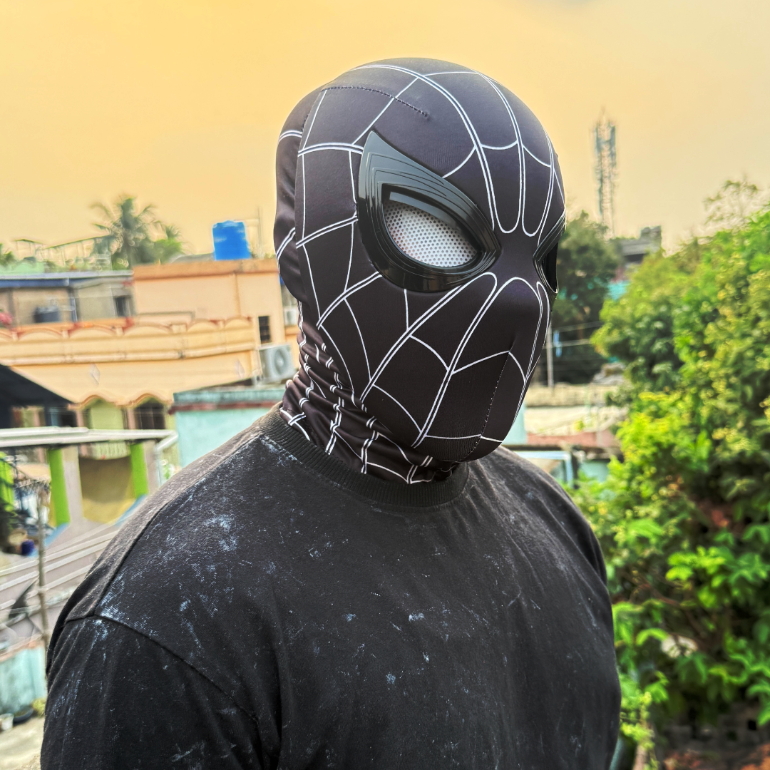 Spider-Man BLACK Mask With Mechanical Moving Eyes Cosplay || Breathable Material, Unisex || MARVEL