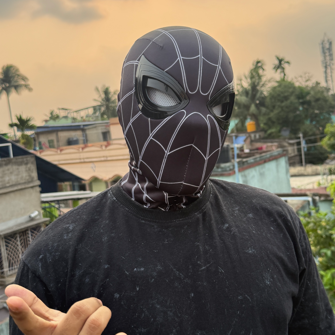 Spider-Man BLACK Mask With Mechanical Moving Eyes Cosplay || Breathable Material, Unisex || MARVEL
