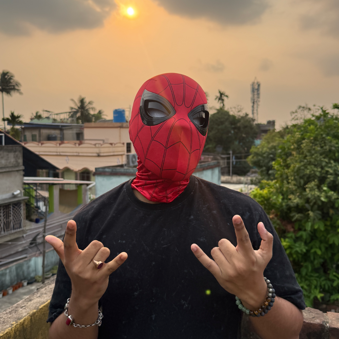 Spider-Man RED Mask With Mechanical Moving Eyes Cosplay || Breathable Material, Unisex || MARVEL
