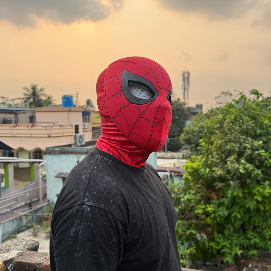 Spider-Man RED Mask With Mechanical Moving Eyes Cosplay || Breathable Material, Unisex || MARVEL