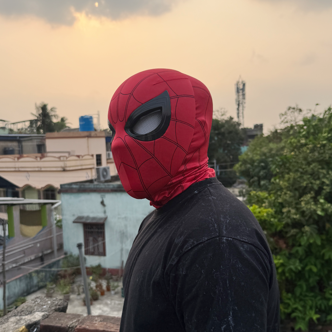 Spider-Man RED Mask With Mechanical Moving Eyes Cosplay || Breathable Material, Unisex || MARVEL
