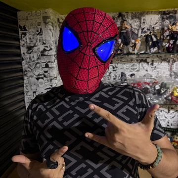 3D The Amazing Spider-Man Rubber Texture RED Cosplay Mask with Remote-Controlled Blinking LED Eyes || Breathable Material, Unisex || MARVEL